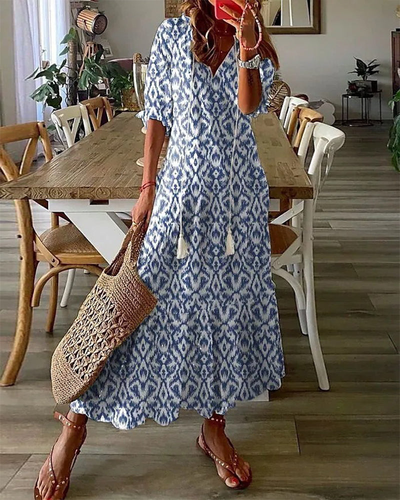 Eliora | Vestido Largo Bohemio con Escote en V y Tejido Ligero | Estilo Fresco para Comodidad y Elegancia 0