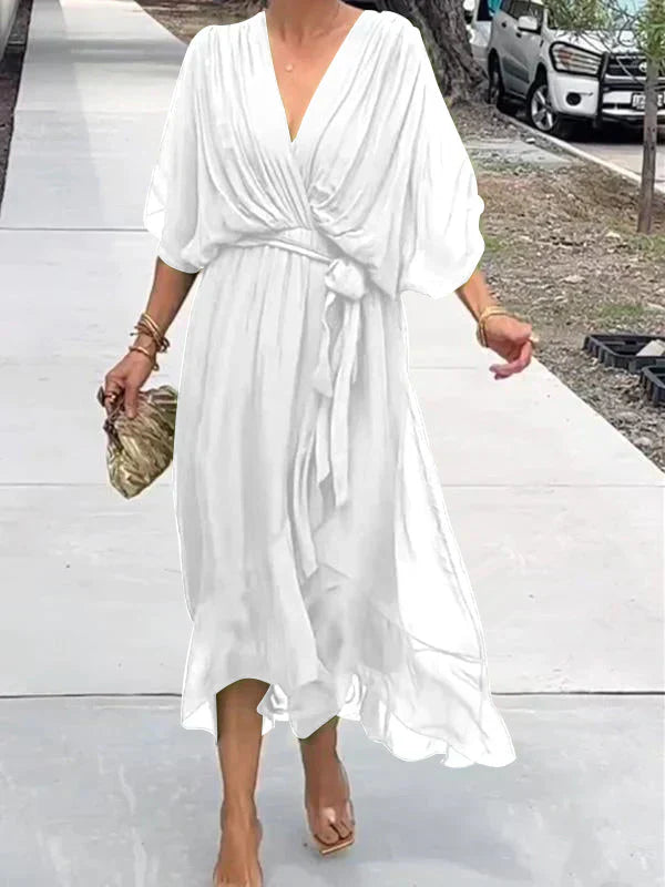 Vestido Midi Elegante para Mujer con Cinturón y Escote en V | Ideal para Eventos Especiales 8