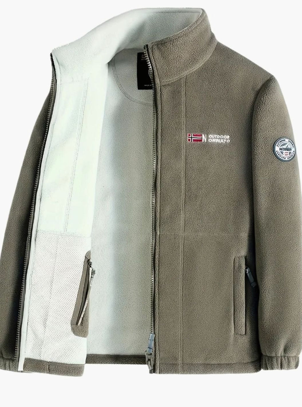 Chaqueta polar Grayson usada como capa intermedia bajo chaqueta cortavientos
