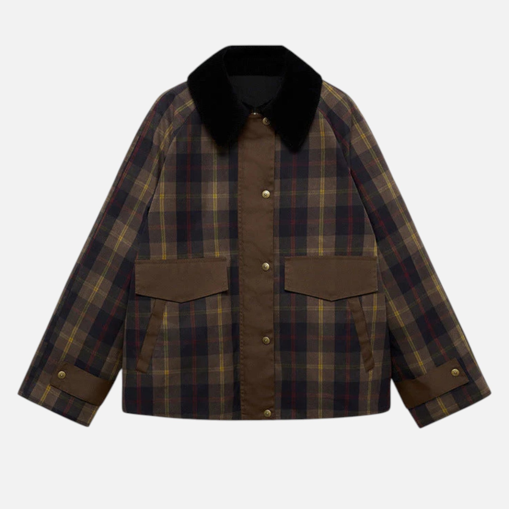 Isabella | Chaqueta Acolchada de Mujer con Cuello de Piel Sintética y Estampado de Cuadros - Noa Lagos