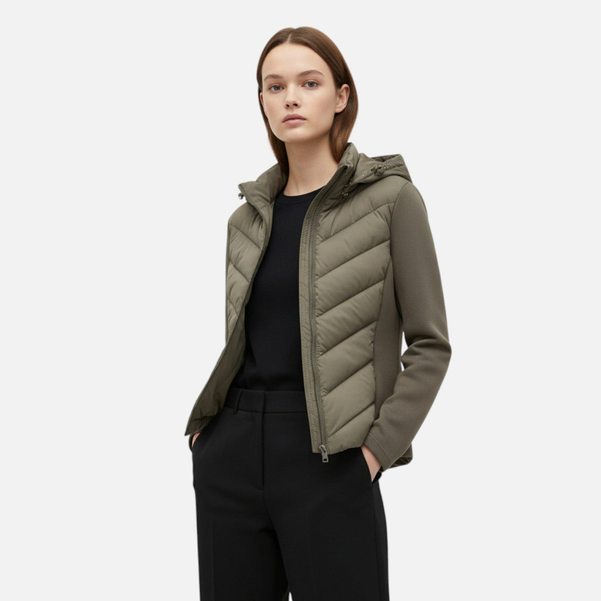 Isabella | Chaqueta de Plumas con Capucha y Patchwork para Mujer - Noa Lagos