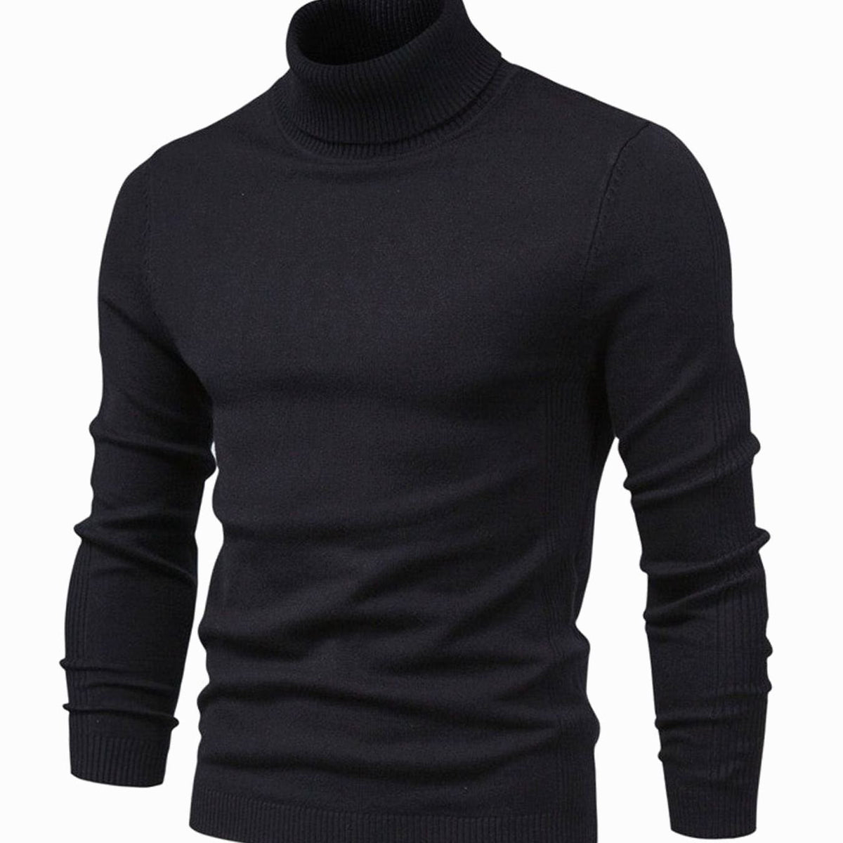Detalle del cuello alto acanalado del jersey de punto slim fit para hombre