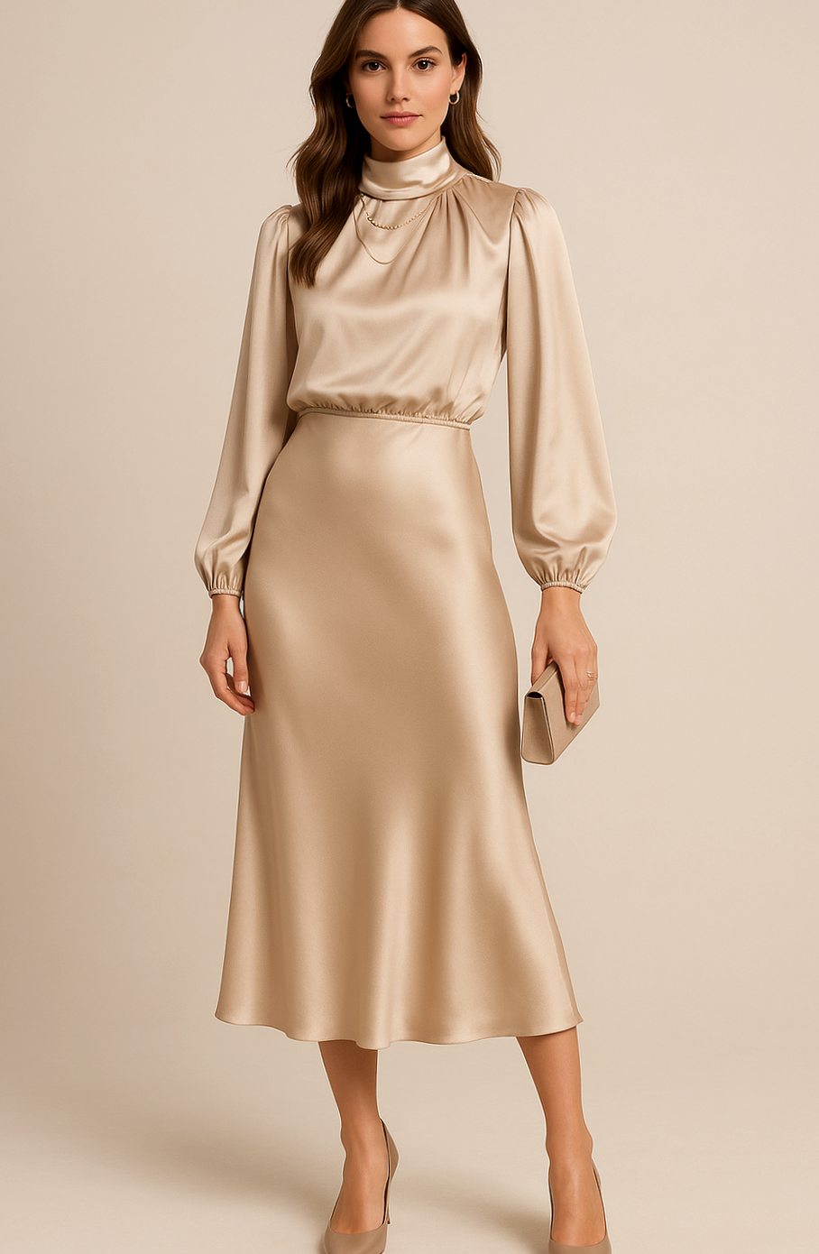 Detalle del largo midi del vestido a la altura media de la pantorrilla